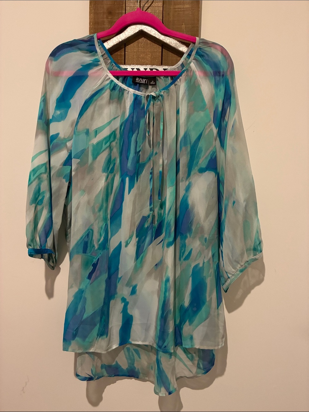 a.n.a Teal and Blue Sheer Watercolor Tunic